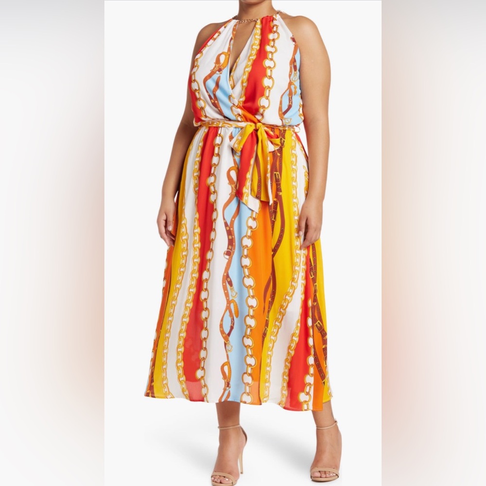 Love x Design Women's Size 2X Woven Maxi Dress Sleeveless "Beachhouse Chain" NWT